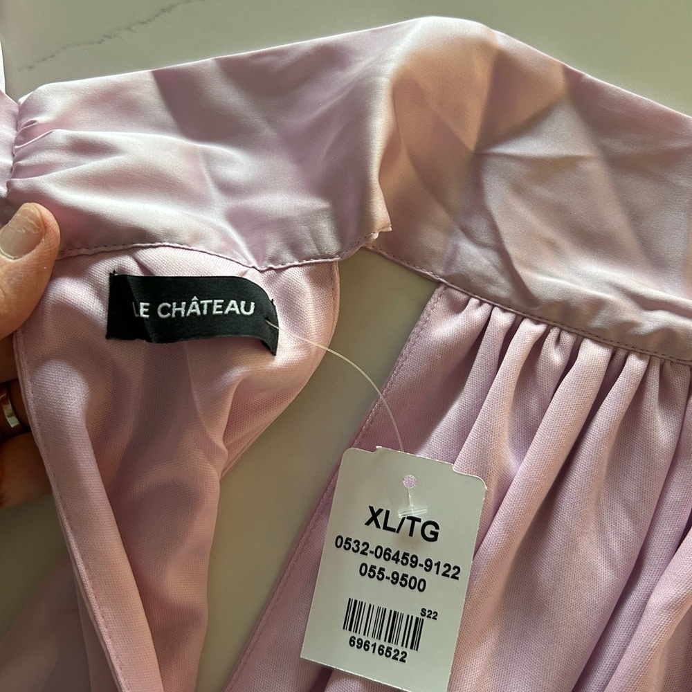 Le Chateau A-line Halter High Neck dress Lavendar back tie Lined Satin feel XL - Picture 7 of 8